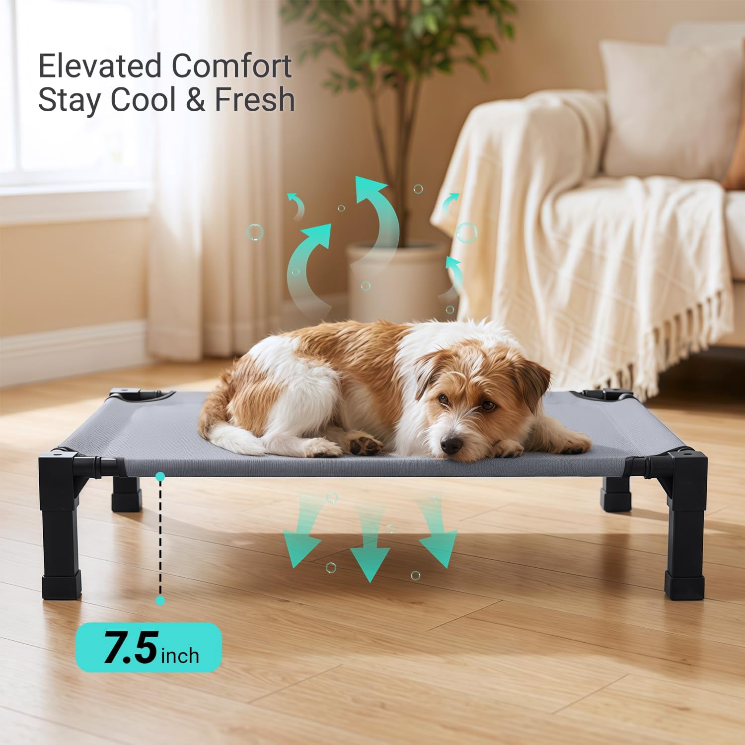 Elevated Outdoor Dog Bed  Pet Steel-framed And Non-slip Feet Raised With Waterproof Washable Breathable Teslin Mesh 35in