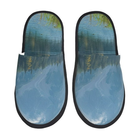 Balery Majestic Deer Mountain Lake Slient Indoor Furry Fleece Comfort House Shoes Soft Non-Slip Home Shoes Cotton slippers House Slippers-- Large
