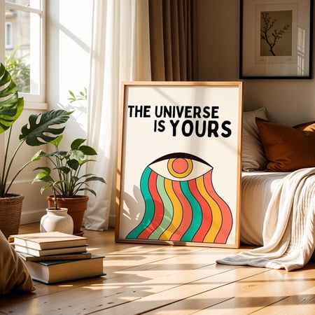 The Universe Is Yours Retro Typography Poster Retro Eye Art Spiritual Inspirational Art, Unframed Size 8x12