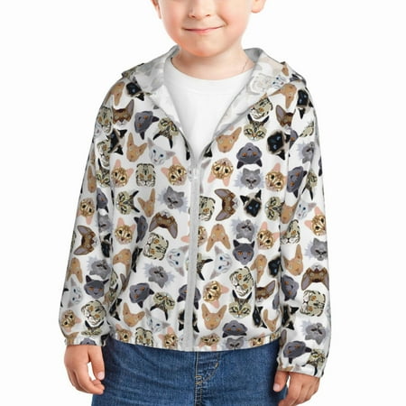 

Gaeub Cute Cats Print Athletic Sun Protection Hoodie for Kids Long Sleeve Outdoor UV Shirt Running Fishing Top for Boys Girls-2 Years
