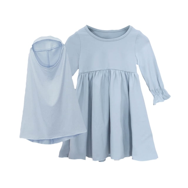 Robes pour Filles Taille 14-16 Manches Longues Col Rond Robe d'Été Nouvelle Manches Longues Col Rond Grenadine Foulard Bleu 120