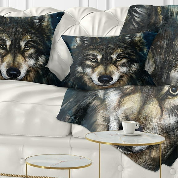 Designart Smiling Wolf - Animal Throw Pillow - 12x20