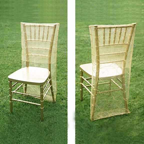 Efavormart 5pcs of Ivory Organza Embroidered Chair Slipcover Washable Chair Protector For Wedding Banquet Dinning Party Events
