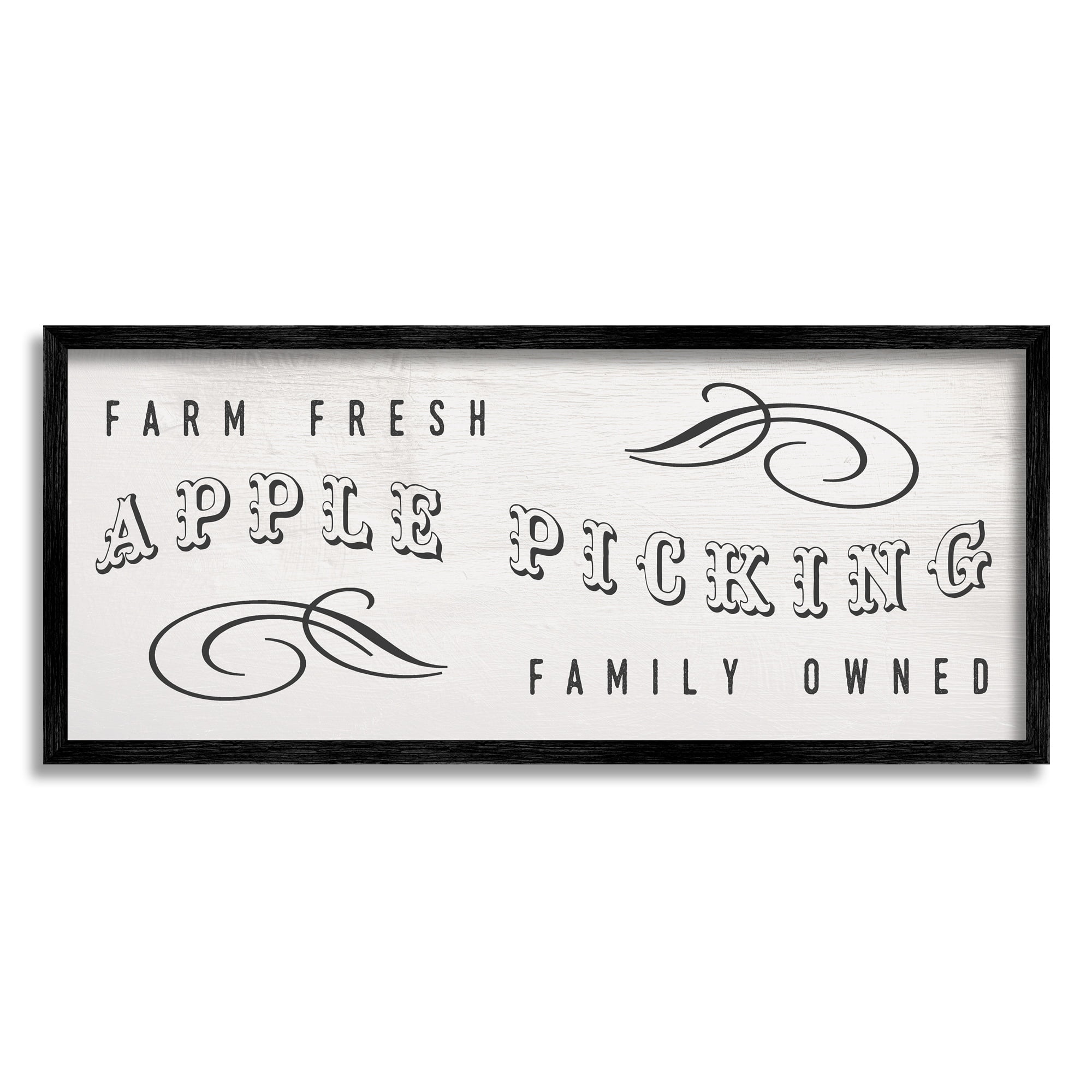 Stupell Industries Farm Fresh Apple Picking Family Owned Harvest Sign Graphic Art Gray Framed Art Print Wall Art, 24x10, by Daphne Polselli