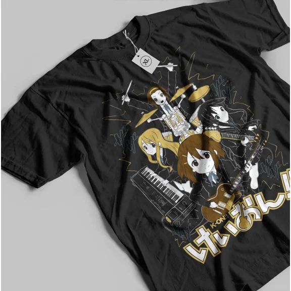 RARE K-On T-shirt Japan Anime Cartoon Music Series Unisex Gift Black T-Shirt Size