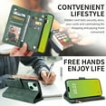 thumbnail image 6 of Wallet Case Compatible with iPhone 15, Premium PU Leather Zipper Flip Folio Wallet Magnetic Snap with Detachable Wrist Strap & Shoulder Strap Built-in Kickstand Protective Case - Green, 6 of 6