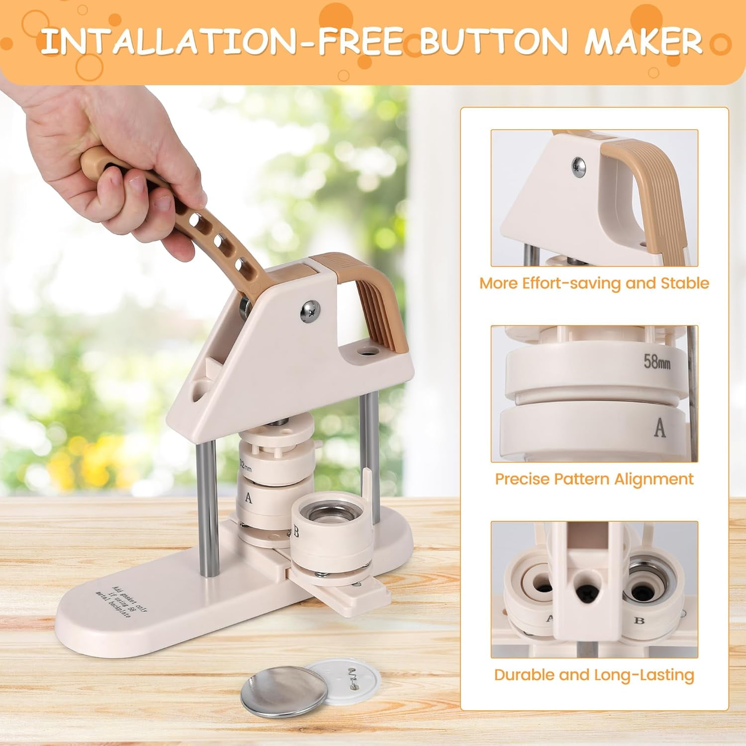 RONSHIN Button Maker, 1/1.25/2.28 inch(25/32/58mm)3-in-1 Pin Maker, Ergonomic Arc Handle Punch Press Kit, 300pcs Button Parts, Pictures, Circle Cutter, Magic Book