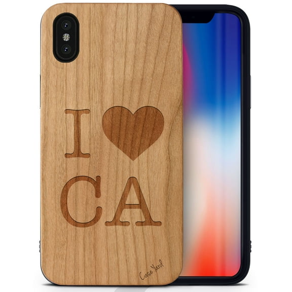 Case Yard Wooden Case Outside Soft TPU Silicone, Slim Fit Shockproof Wood Protective Phone Cover for Girls Boys Men and Women, Supports Wireless Charging Love CA Design case for iPhone-X