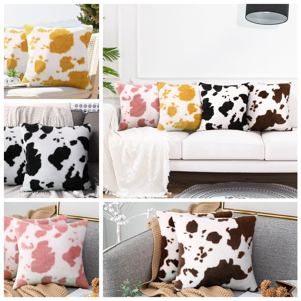 Funda de almohada de felpa con estampado de vaca y estampado de animales, cojín de sofá de felpa corto, funda de almohada para cojín de coche