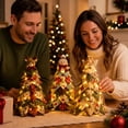 thumbnail image 4 of Quilted Fabric Christmas Tree Decoration, Patchwork Tabletop Xmas Tree with Character Topper, Light-Up & Non-Lit Holiday Centerpiece for Mantel, 4 of 7