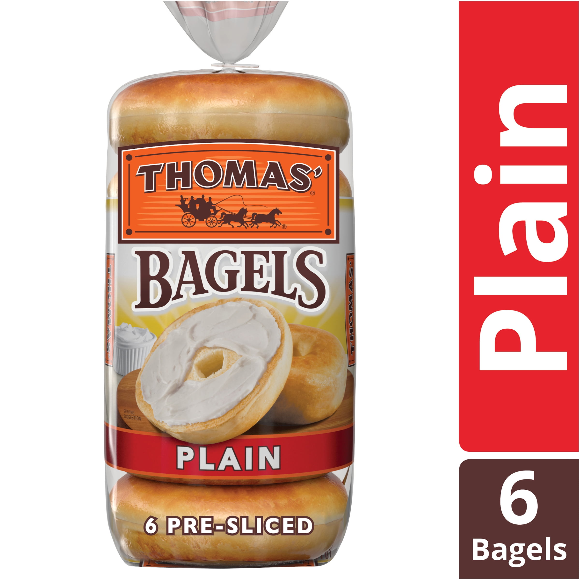 Thomas' Plain Soft & Chewy PreSliced Bagels, 6 count, 20 oz