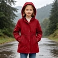thumbnail image 6 of DJDLJWCJ Teen Girls Mid Length Windbreaker Water Resistant Solid Color Zip Up Hooded Jacket for Outdoor Hiking Red Size 15, 6 of 9