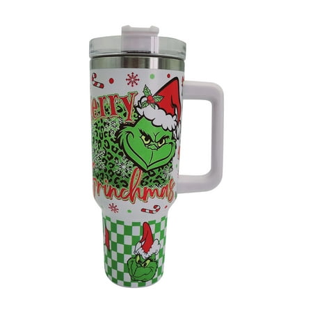 

DJKDJL 40 oz Tumbler with Handle Stainless Steel Vacuum Insulated Tumbler with Lid and for Water Iced Tea or Coffee Smoothie and More Grinch Tumbler B
