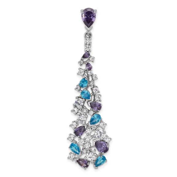 Sterling Silver Teardrop Pendant Charm with Amethyst, Blue Topaz and Cubic Zirconia