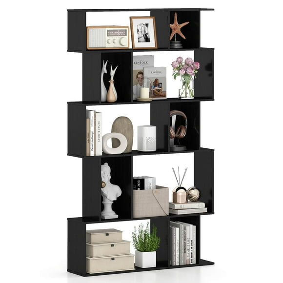 Costway 1 PCS 5-Tier Geometric Bookshelf with Open Shelves & Closed-back Cubes for Living Room Black