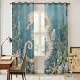 thumbnail image 4 of Coastal Seahorse Blue Green Kitchen Curtains 84 Inch Length, Summer Ocean Starfish Coral Grommet Top Bedroom Living Room Curtains, Light Filtering Cafe Curtain Drapes 2 Panels Set 84''x84'', 4 of 9