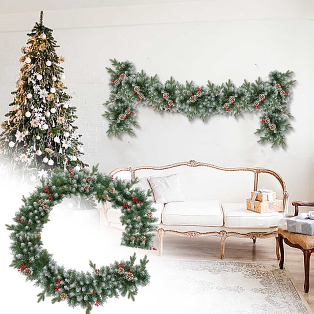 Adornos navideños, cola de gato de 2,7 m, hierba de ratán, goma suave, simulación verde, decoración para el marco de la puerta, decoración del hogar, ventana, colgante.