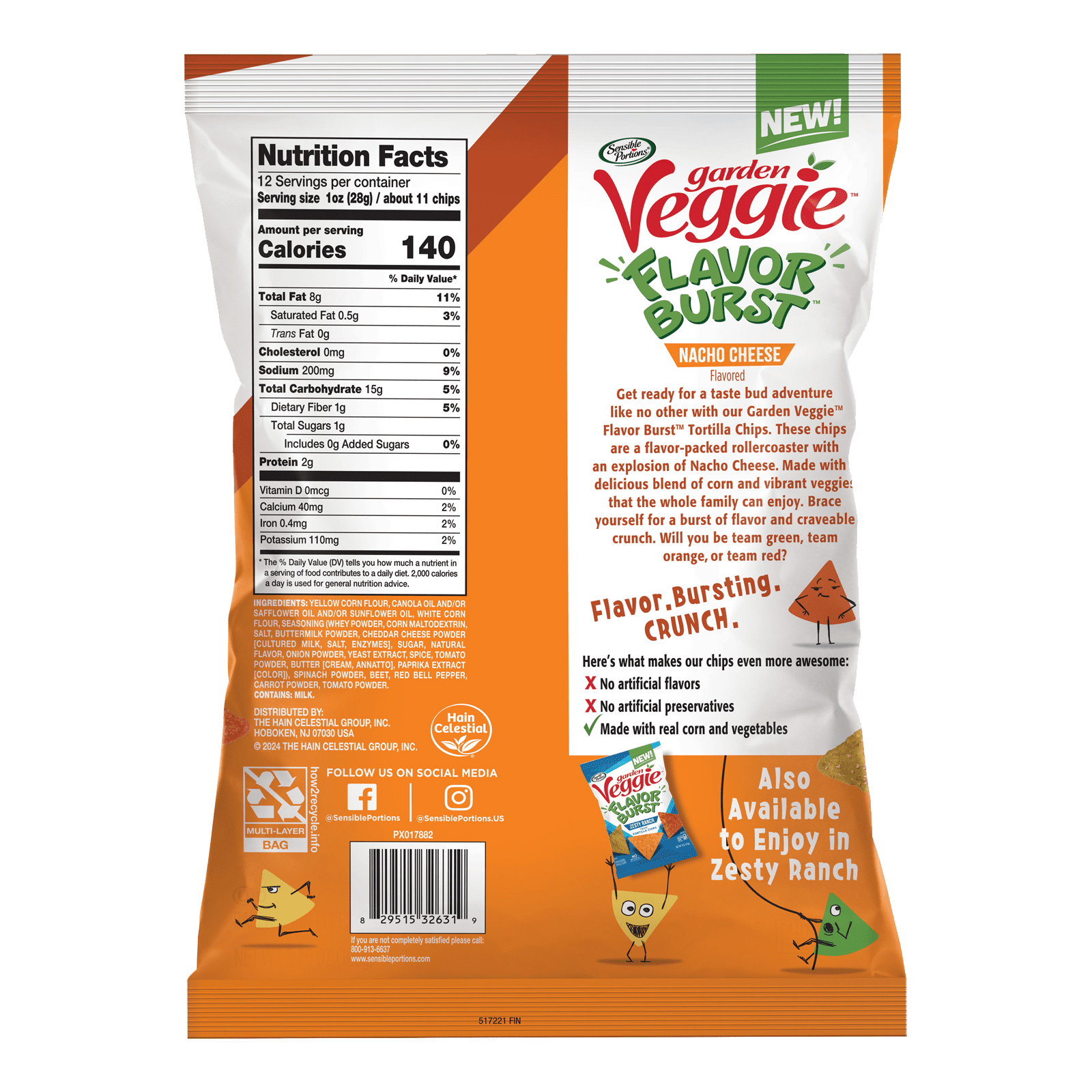 Sensible Portions Garden Veggie Flavor Burst Nacho Cheese Tortilla