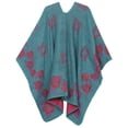thumbnail image 2 of Sakkas Lupe Womens Reversible Poncho Wrap Cape Shawl Sweater Coat Cardigan Pattern - RoseRedBlue - One Size Regular, 2 of 7