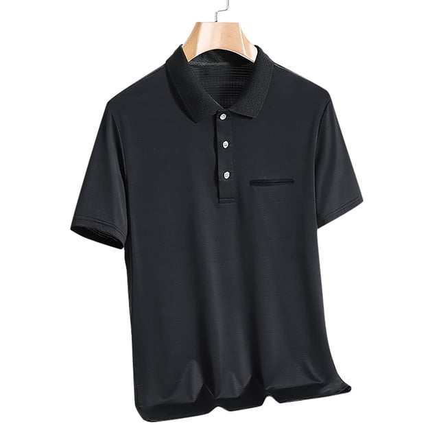 pstuiky camisetas de hombre, Camisa de seda helada de color liso de manga corta para hombre con solapa y manga corta camisetas de hombre xxl