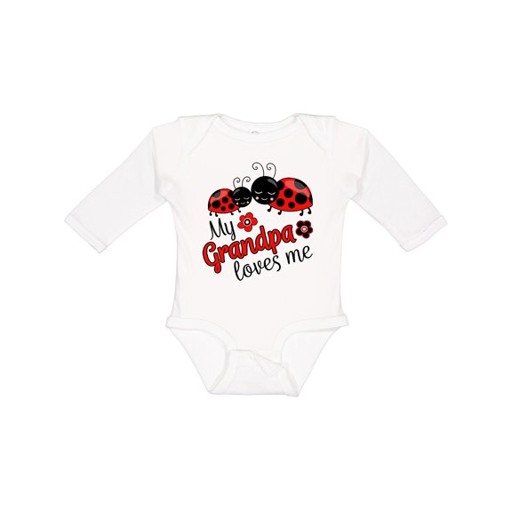 Inktastic My Grandpa Loves Me with Cute Ladybugs Boys or Girls Long Sleeve Baby Bodysuit