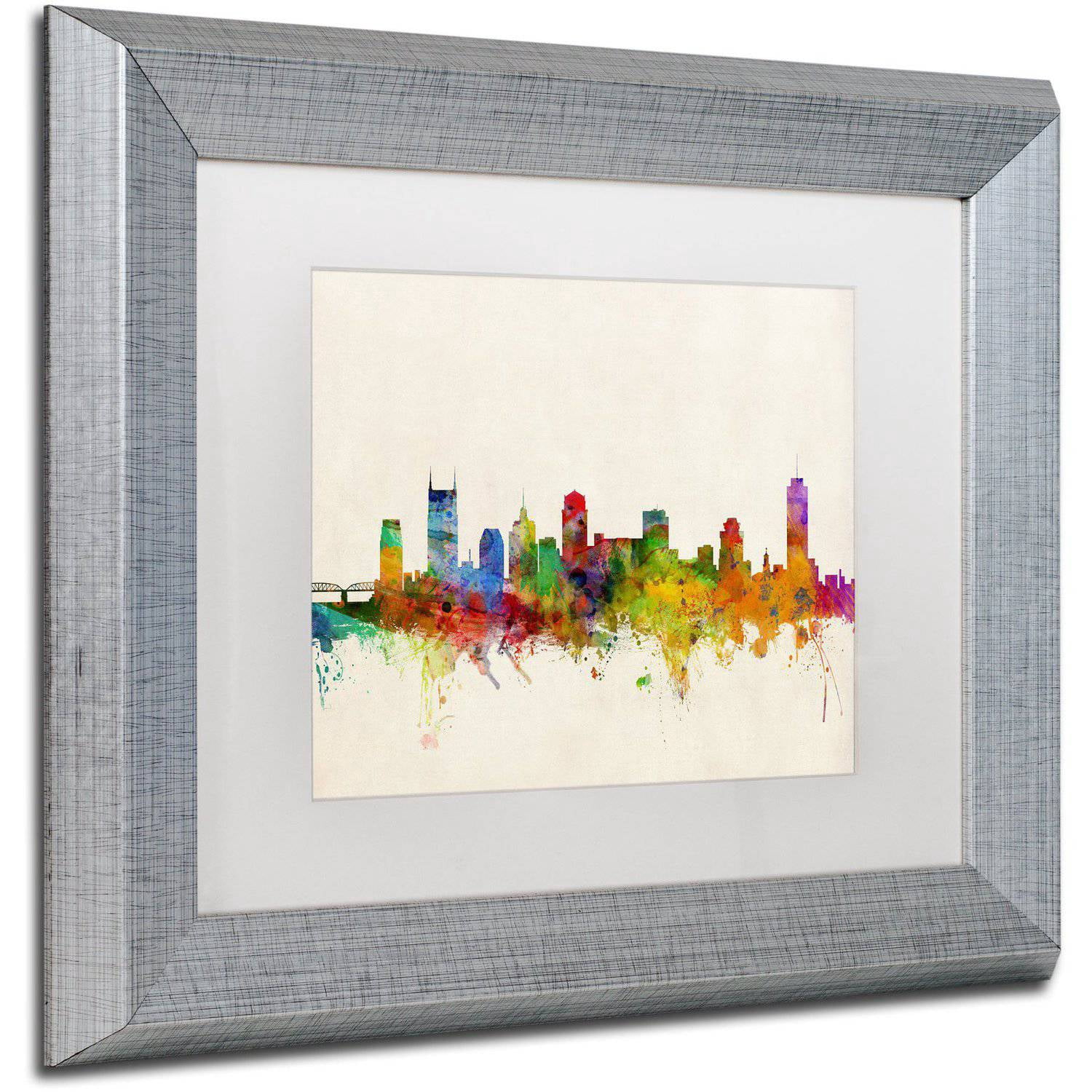 Trademark Fine Art "Nashville Skyline" Canvas Art by Michael Tompsett White Matte, Silver Frame