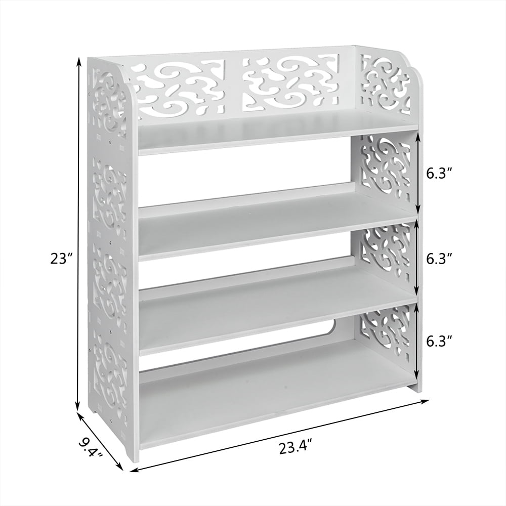 Kepooman 4 Tiers Wood-plastic Board Carved Shoe Rack, White B Kepooman 4 Tiers Wood-plastic Board Carved Shoe Rack, White B