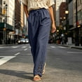 thumbnail image 4 of hoksml Women Drawstring Elastic Waist Straight Cotton Pants Eyelet Embroidery Cutout Ankle Loose Trousers for Daily Wear, 4 of 6