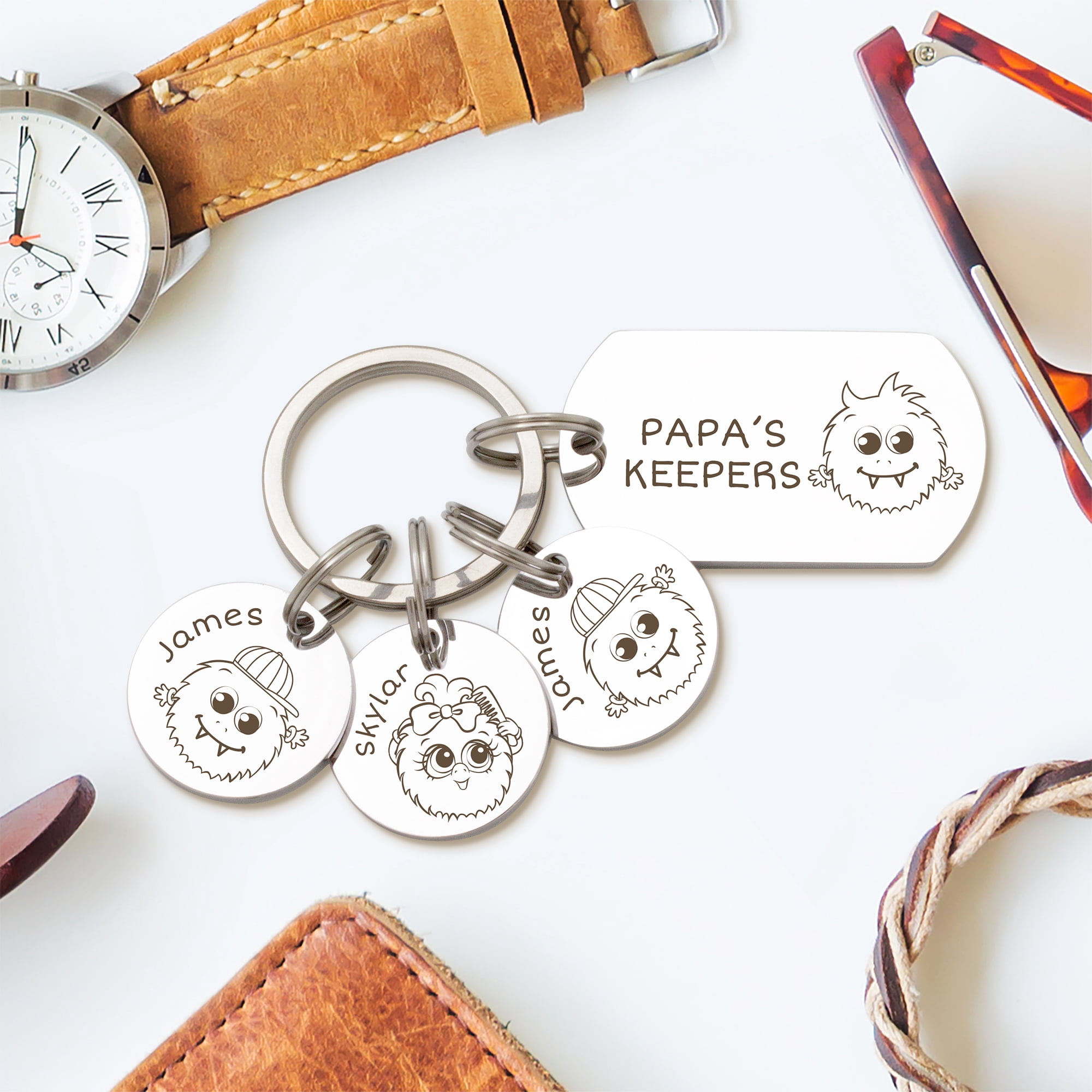 Fathers Day Gift From Girl - Little Monsters Keychain Dad Gift - Cute Keychain Stainless Steel - Personalized Fathers Day Gift from Children