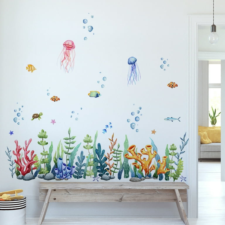 Moocorvic Ocean Stickers Ocean Room Decor, Under The Sea Decorations Removable Peel and Stick Art for Kids Bedroom Living Room Bathroom, Size: One