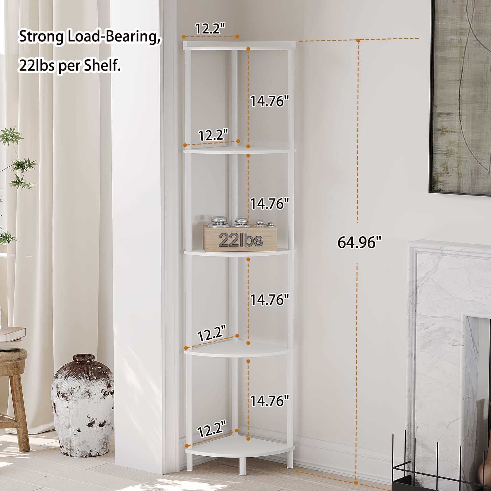 SUNMORY 65" Corner Shelf Stand, 5-Tier Industrial Corner Shelves, Wall Corner Bookshelf, Display Shelf Tall Shelf Plant Stand for Bedroom, Bathroom, Living Room, Corridor