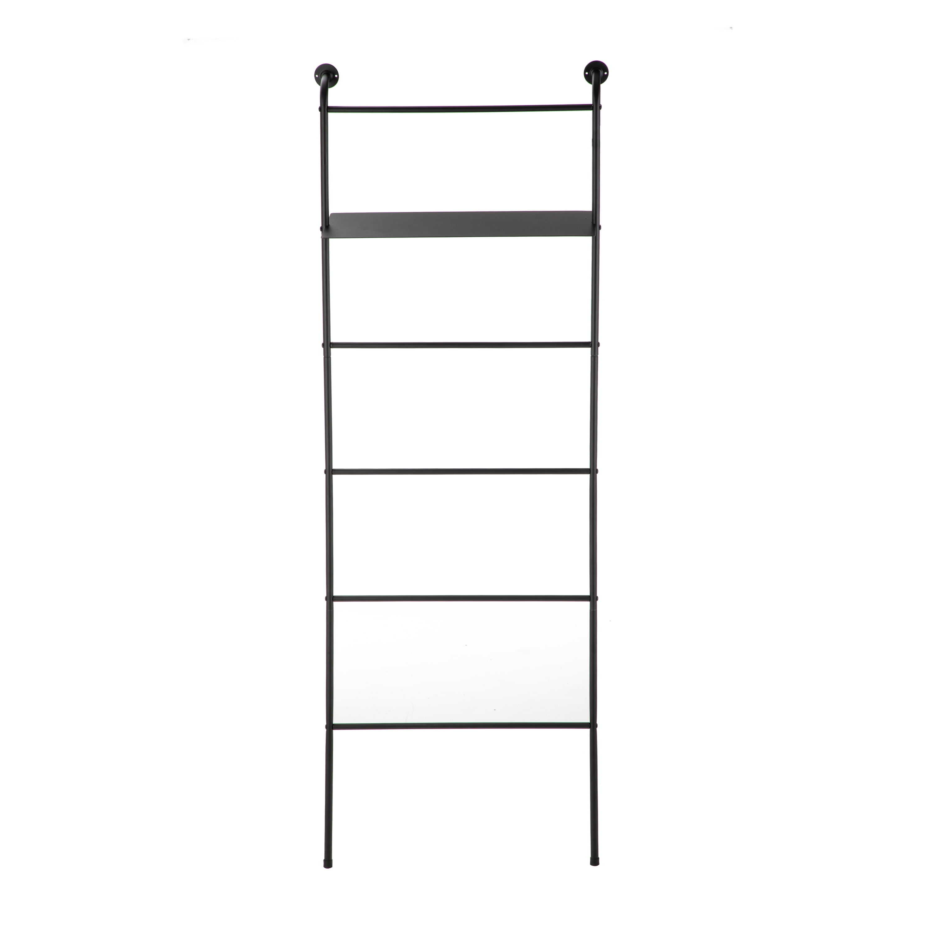 Mainstays Towel Stand Ladder with Bathroom Storage Shelf, Black