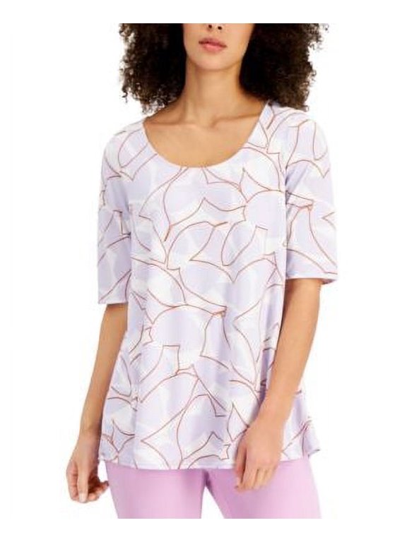 MSRP $65 Alfani Womens Printed Scoop-Neck Drop Top Purple Size Large