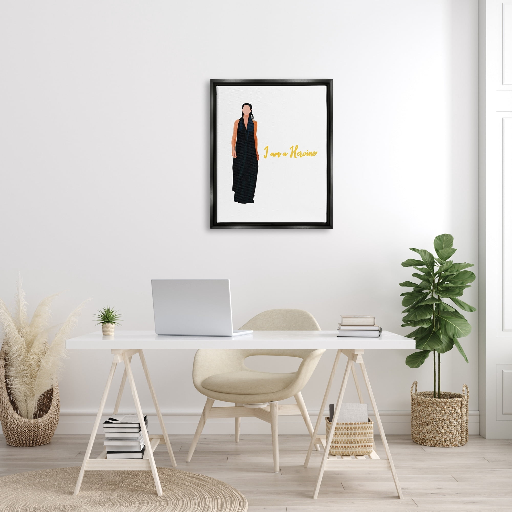 Stupell Industries I Am A Heroine Glam Fashion Woman Encouraging Phrase Graphic Art Jet Black Floating Framed Canvas Print Wall Art, Design by Amelia Noyes