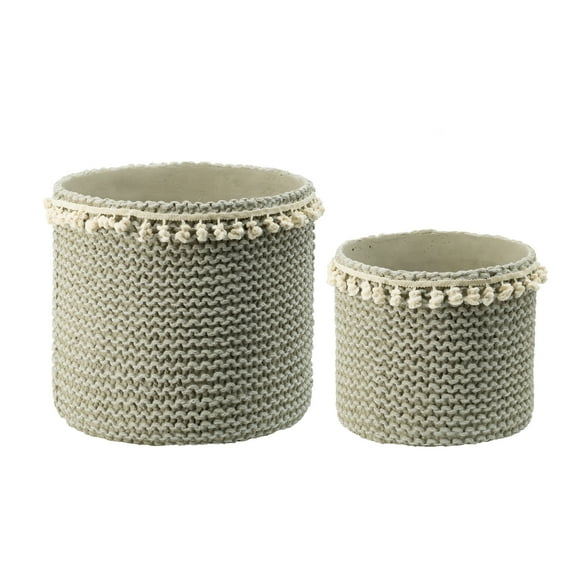 A and B Home A&B Home Sage Green Planter with Playful Tassel Trim (Set of 2)