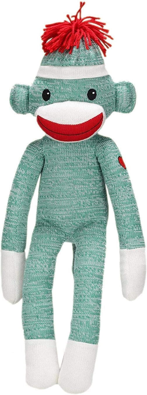 Made by Aliens Adorable Green Sock Monkey, The Original Traditional Hand Knitted Stuffed Animal Toy Gift-for Babies, Teens, Girls and Boys Baby Doll Present Puppet 20 Inches