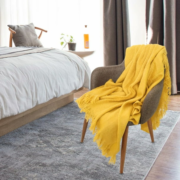 Ultra Soft Tassel Throw Blanket, 50x60 inch Fuzzy Decorative Knitted