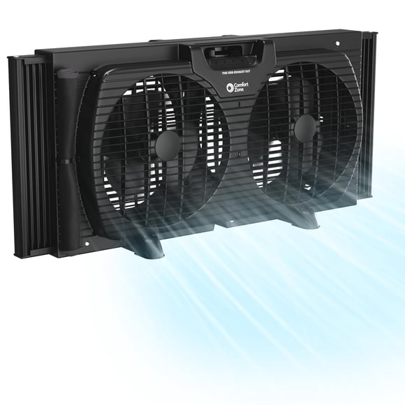 Ventilador de ventana Comfort Zone 23 cm doble, 3 velocidades, extractor, negro