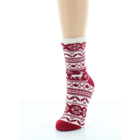 MeMoi Women's Holiday Cheer Fuzzy Lined Crew Socks - Womens - Female, One Size, Tango Red