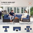 thumbnail image 5 of Outsunny 7 Piece Patio Furniture Set, All Weather PE Rattan Outdoor Furniture Conversation Sets with Cushions, Glass Top Coffee Table, Dark Blue, 5 of 9