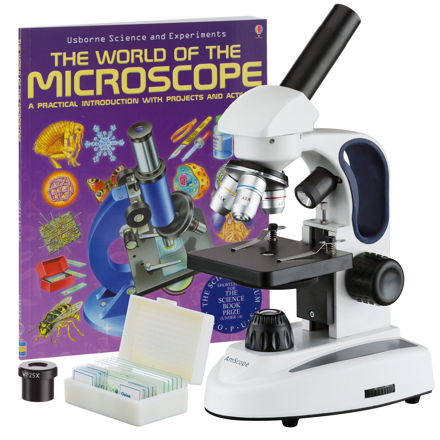 AmScope 10pc Starter Educational Science Compound Microscope Toy Set for Kids 