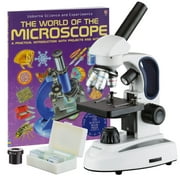 AmScope 40X-1000X Student Kids Metal Frame Glass Optics Biological Compound Microscope with Two Lights, Slides and a Book New