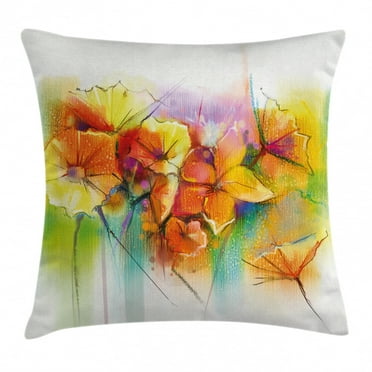 Watercolor Flower Home Decor Throw Pillow Cushion Cover, Vibrant Autumn Bouquet withTypes of Blooms Daffodil Fragrant Image, Decorative Square Accent Pillow Case, 20 X 20 Inches, Multi, by Ambesonne