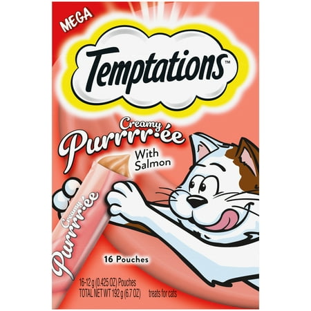 UPC: 0023100141886 | Temptations Creamy Puree With Salmon Lickable Squeezable Cat Treats 16-Pack Of 12G Pouches