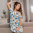 thumbnail image 3 of Kdxio Block Dinosaur Pattern Womens Short Sleeve Sleepshirt Scoopneck Cute Nightdress Ruffle Comfy Nightgown, 3 of 6