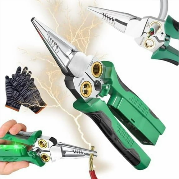 8 in 1 Wire Stripper with Voltage Tester, Electric Pliers, 2025 New Upgrade Multi-function Electric Wire Stripping Tool for Cutting and Pulling Pliers, Electrician Repair Tool (Green)