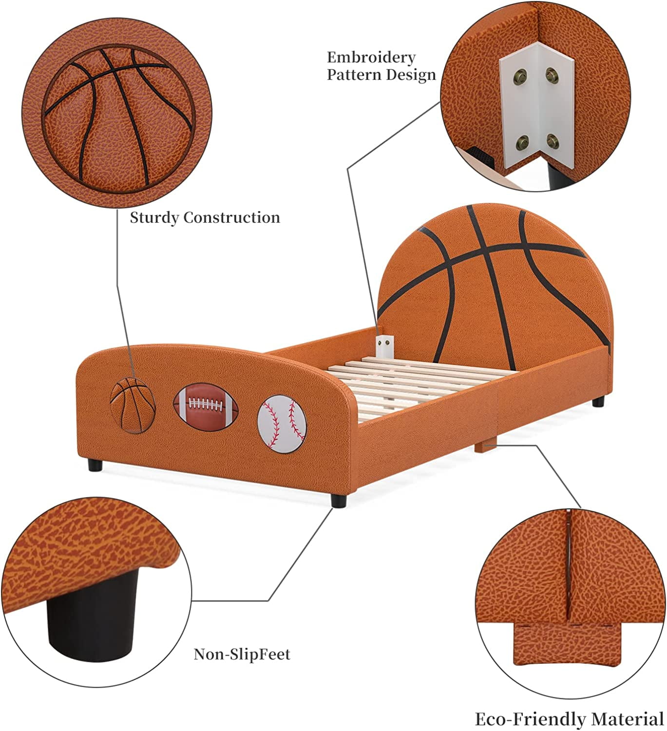 Buy IKIFLY Children Upholstered Twin Bed, Kids Twin Platform Bed Frame