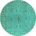 thumbnail image 1 of Ahgly Company Machine Washable Indoor Round Oriental Turquoise Blue Industrial Area Rugs, 3' Round, 1 of 4