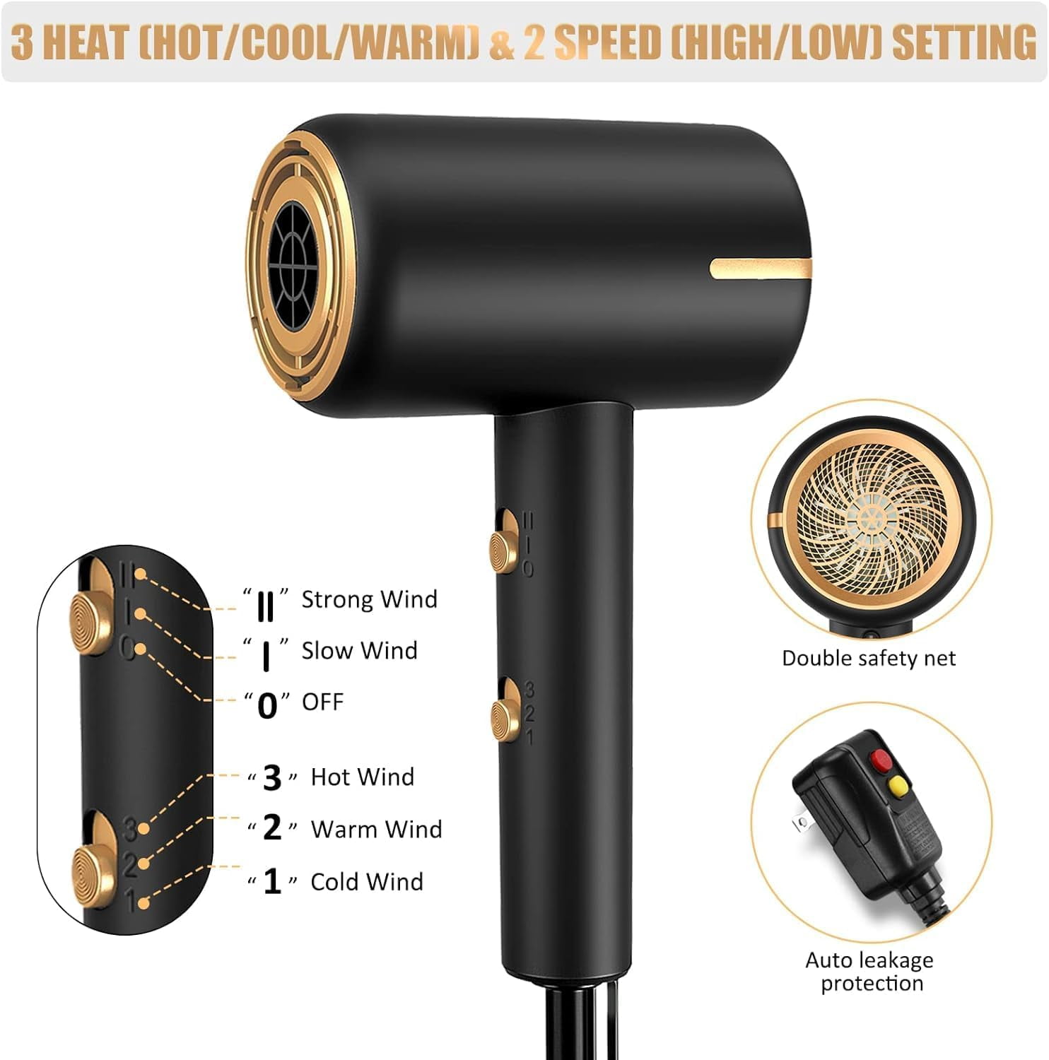 2025 1600W Ionic Hair Dryer, Professional Negative Ion Hair Blow Dryer with Diffuser &2 Nozzles for Curly Hair, Powerful AC Motor, 3 Heating/2 Speed/Cold Settings for Women Men Kids Salon(Grey)