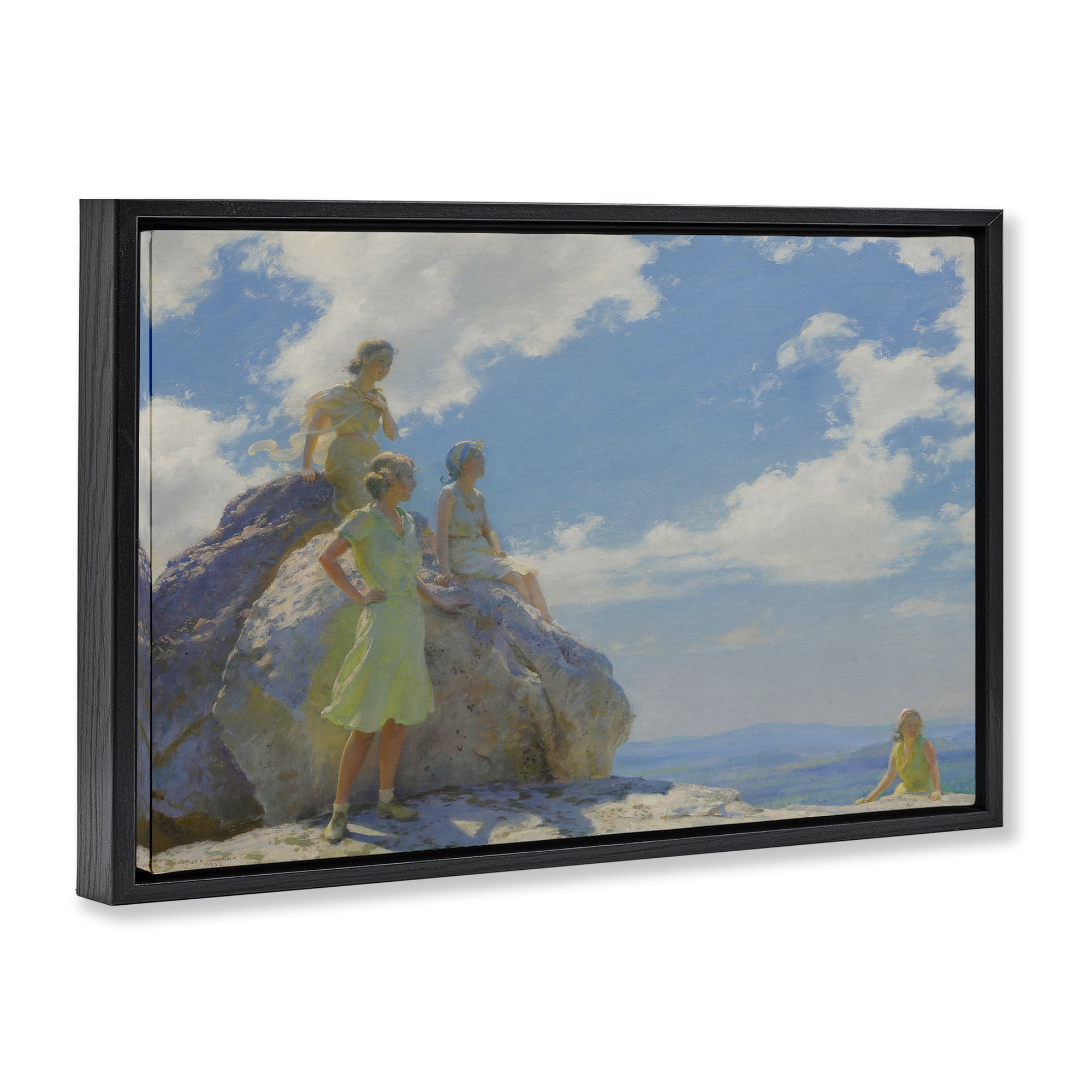 Stupell Industries Classical Family by Rocks People Painting Black Floater Framed Canvas Art Print Wall Art, 31 x 21